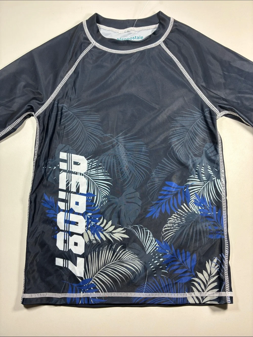 NWOT Aeropostale Black & Blue Tropical Boys' Rash Guard Swim Set, size 10'